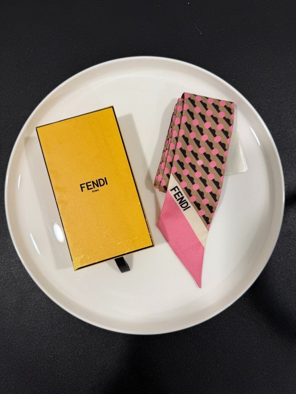 Fendi Pink Fendi Dots Silk Wrappy Bandeau Twilly Scarf (JB1596)